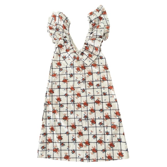 Zara Womens Floral Midi Dress M White Ruffle Collar Cottagecore Boho Peasant - Picture 2 of 10